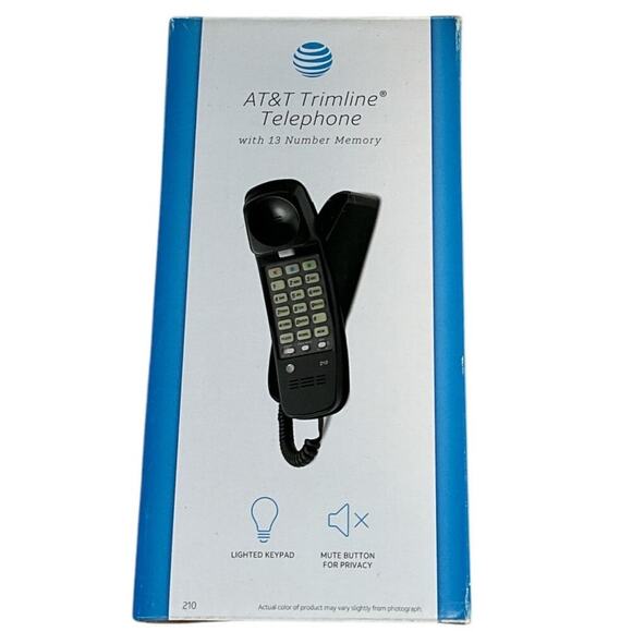 AT&T 210 Trimline Black Telephone Corded Lighted Keypad NWT 13 Number Memory - Picture 1 of 8